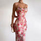 Temperament Waist-controlled Spaghetti-strap Floral Print Slim Fit Dress