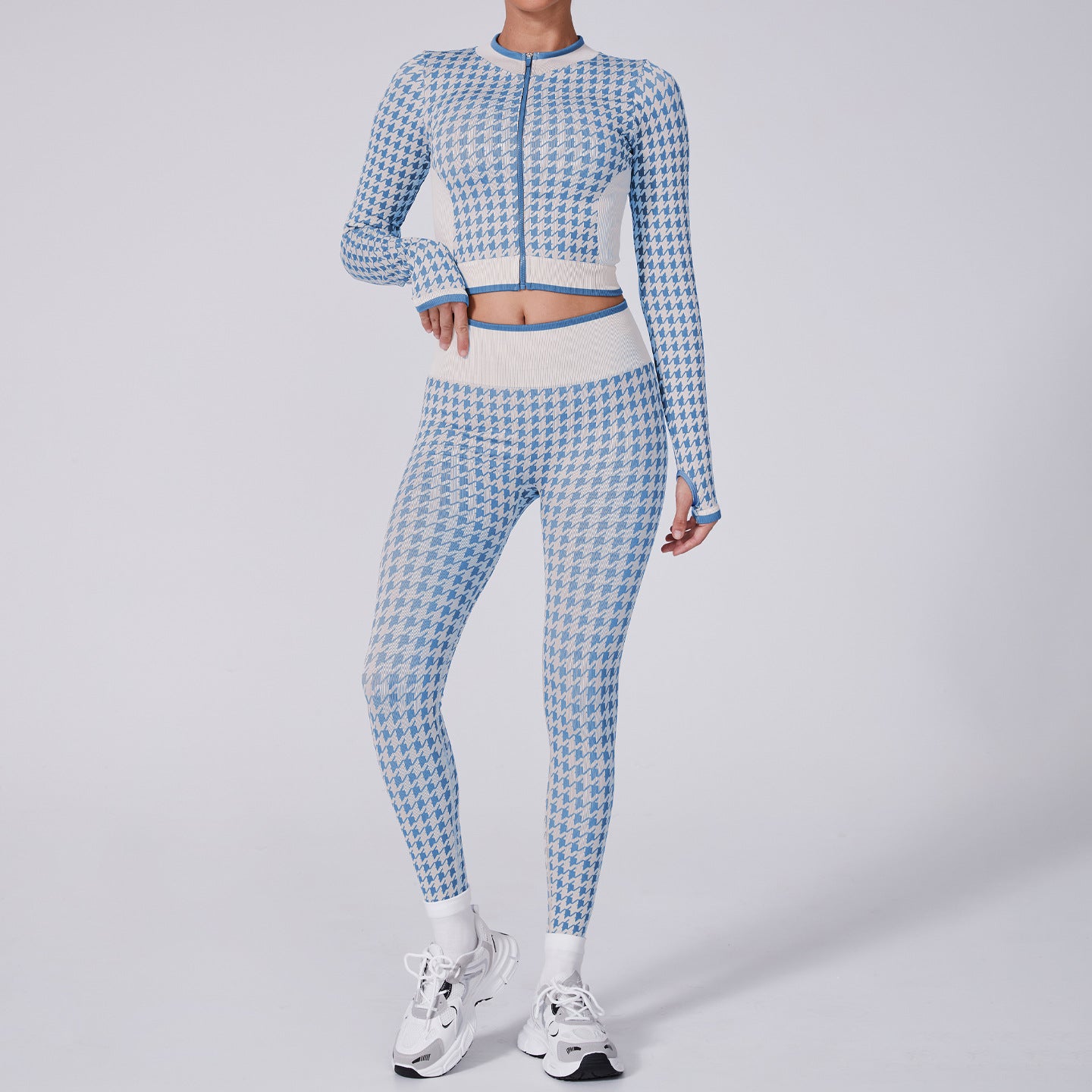 High Waist Houndstooth Yoga Suit Sports Fashion