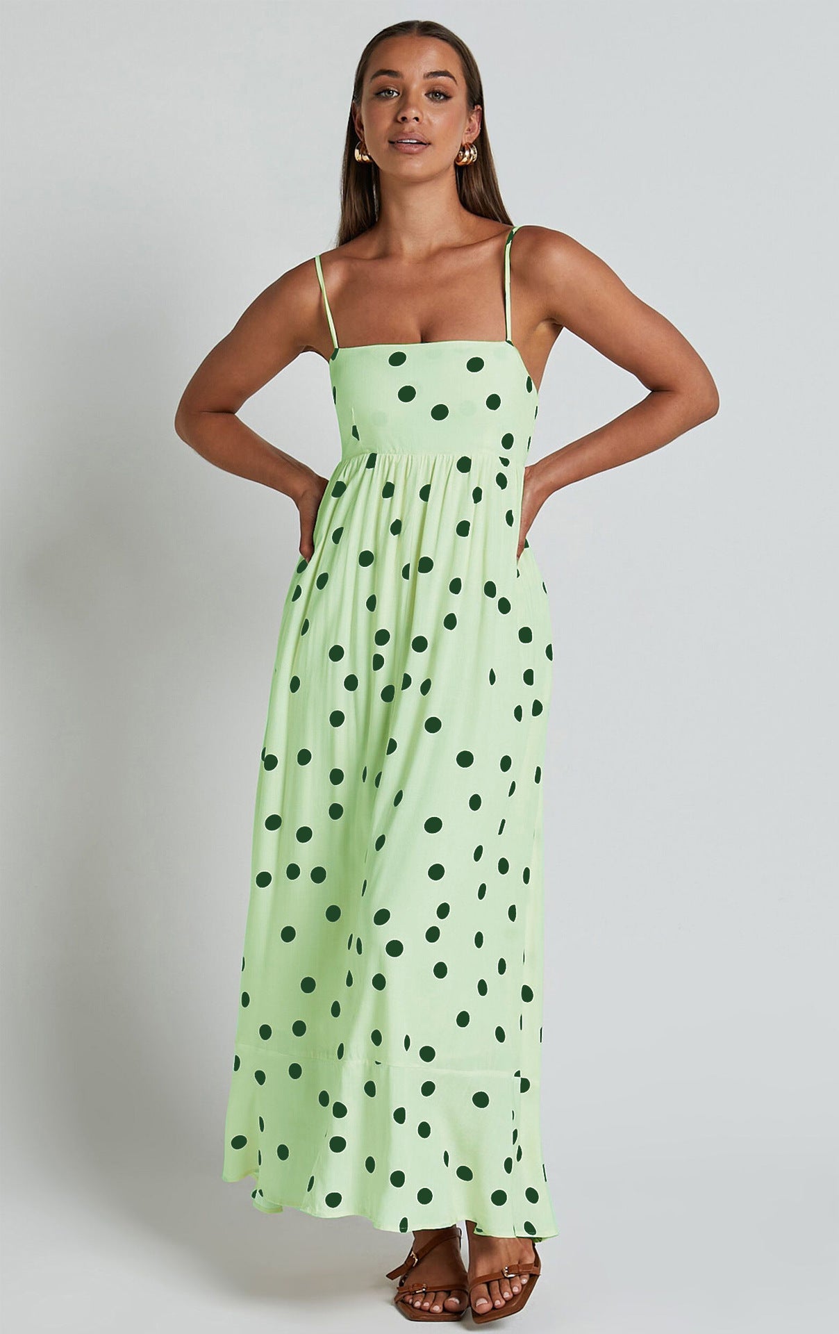 U-collar Tight Waist Large Skirt Polka Dot Print Dress