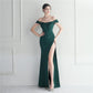Female Solid Color Off Shoulder One Neck Slit Dress