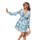 V-neck Long Sleeve Lotus Leaf Swing Dress