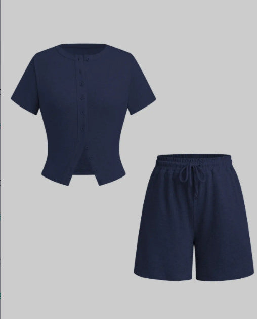 Women's Slim-fit Short Sleeve Blouse And Pants