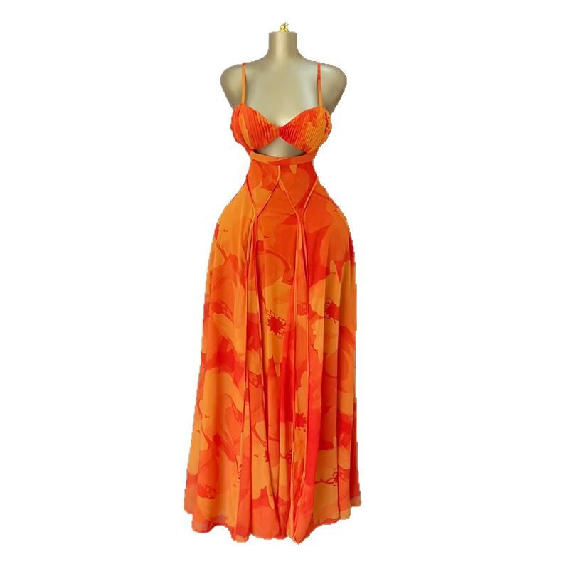 Printed Sling Tube Top High Waist A- Line Dress