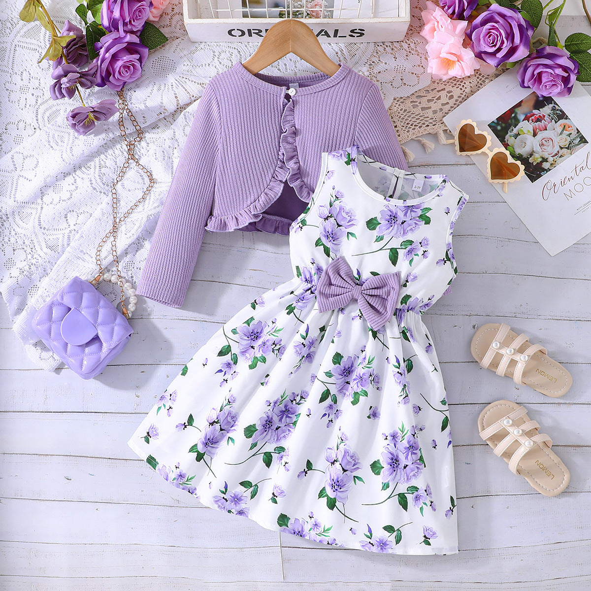 Girls' Colorful Suspender Skirt Solid Color Coat Set