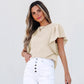 Women's Double-layer Ruffled Polyester Short-sleeved Round Neck T-shirt