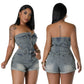 Women's Casual Fashion Tube Top Denim Jumpsuit