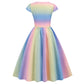 Robe imprimée à manches courtes et taille moulante style rétro pour femme