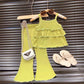 Thin Little Girl Ice Silk Suspender Skirt Bell-bottoms Ankle-length Pants Two-piece Set
