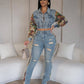 New Retro Jeans Women's Stitching Fashion Side Lace Suit