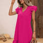 Women's V-neck Ruffle Loose Waist Short Sleeve Dress