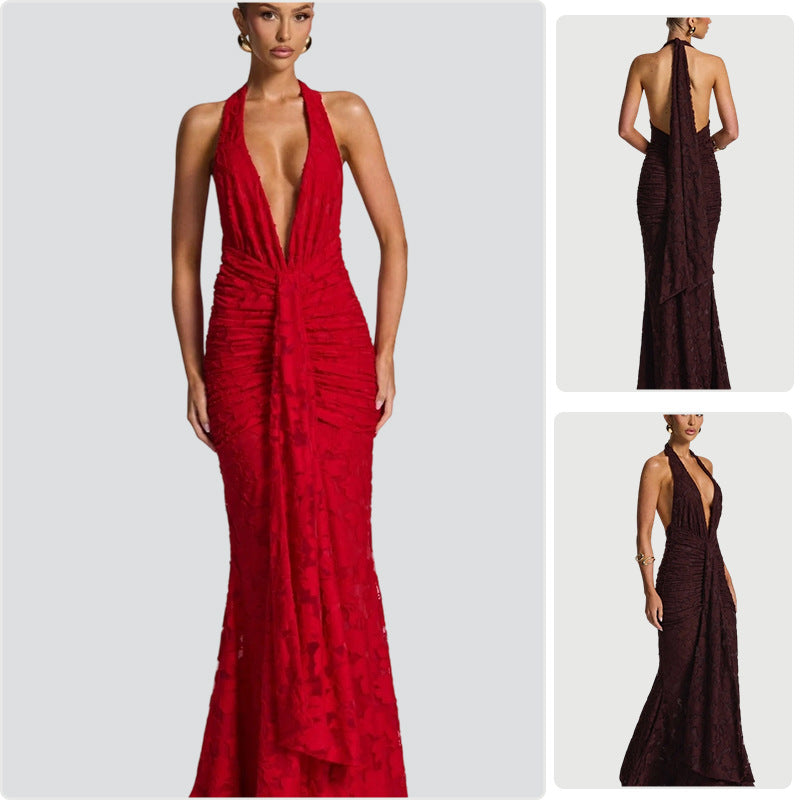 Women's Fashion V-neck Halter Printing Dress