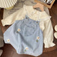 Girls' Suit Lace Shirt Flower Denim Suspender Dress