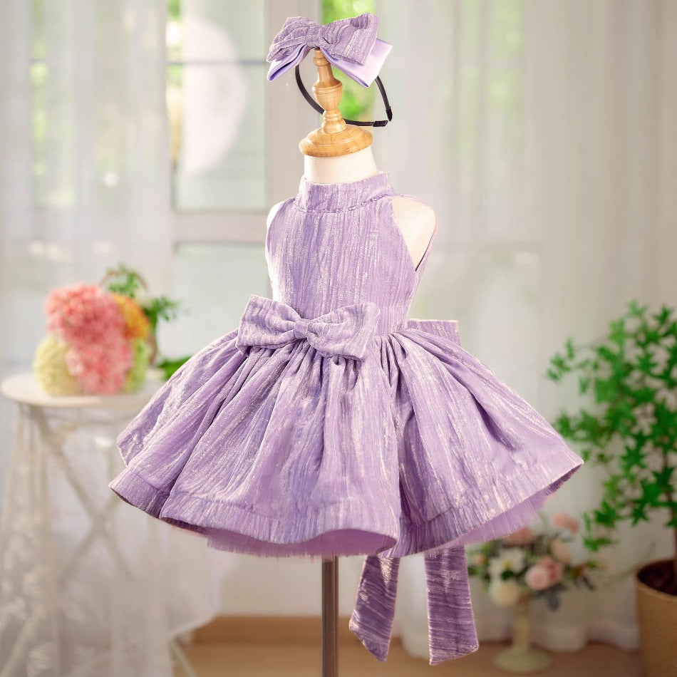 Robe de princesse violette en velours tendance pour fille
