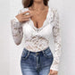 Elegant V-neck Fan-shaped Collar Single Layer Lace Long Sleeve