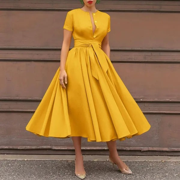 Women's Summer Short Sleeve Long Shirt Dress