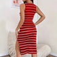 Women's Elegant Striped Printed Slit Dress