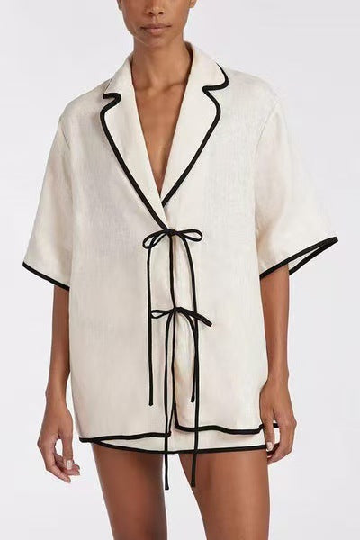 Women's Casual Short Skirt High Waist Simple Cotton Casual Pajamas Suit