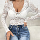 Elegant V-neck Fan-shaped Collar Single Layer Lace Long Sleeve