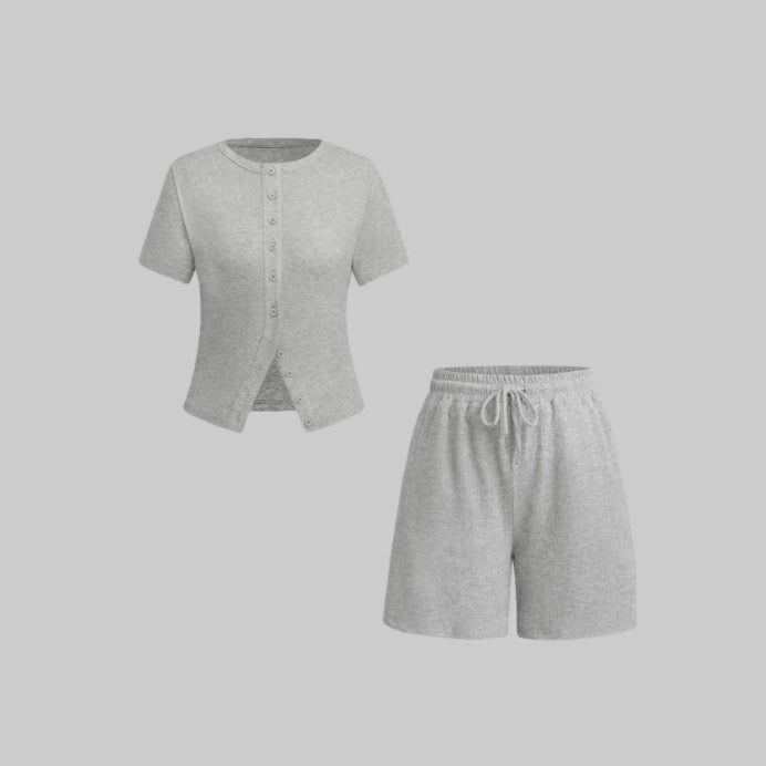 Women's Slim-fit Short Sleeve Blouse And Pants