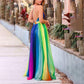 Spring And Summer New Suspenders Deep V Rainbow Mesh Camisole Dress