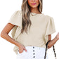 Women's Double-layer Ruffled Polyester Short-sleeved Round Neck T-shirt
