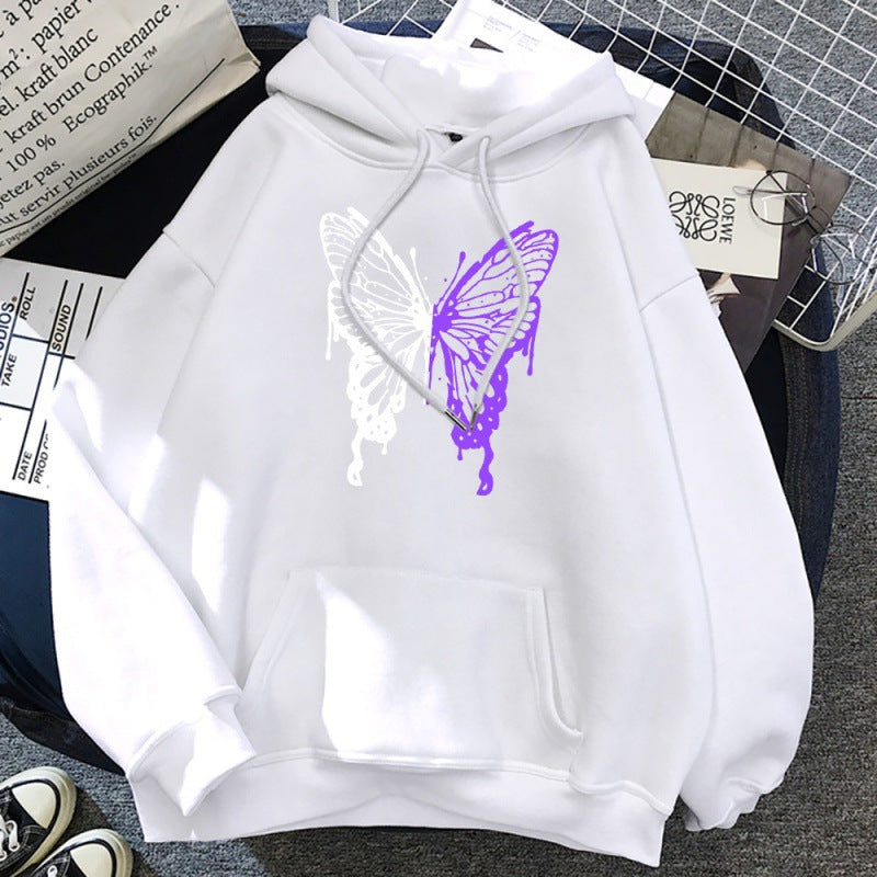 Sweat à capuche à motif papillon blanc et violet