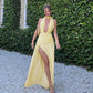 Deep V-neck Backless Slit Dress