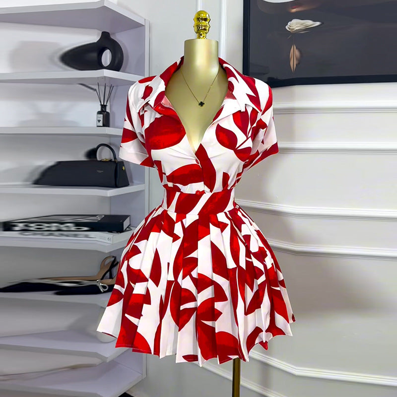 High Waist Pleated Skirt Two-piece Set