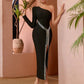 Robe de soirée bandage à manches longues et une épaule