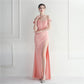 Female Solid Color Off Shoulder One Neck Slit Dress
