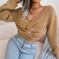 Solid Color Long Sleeve Knotted Knitwear Sweater For Women