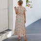 Women's Bohemian Cross V-neck Tie-shoulder Floral Long Dress