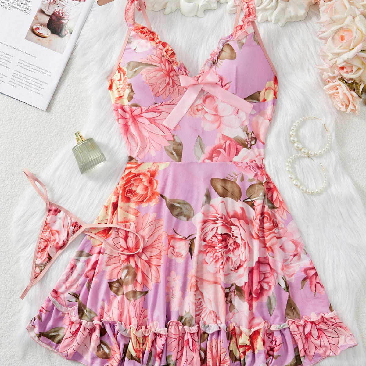 Robe à bretelles à imprimé floral français pour femme