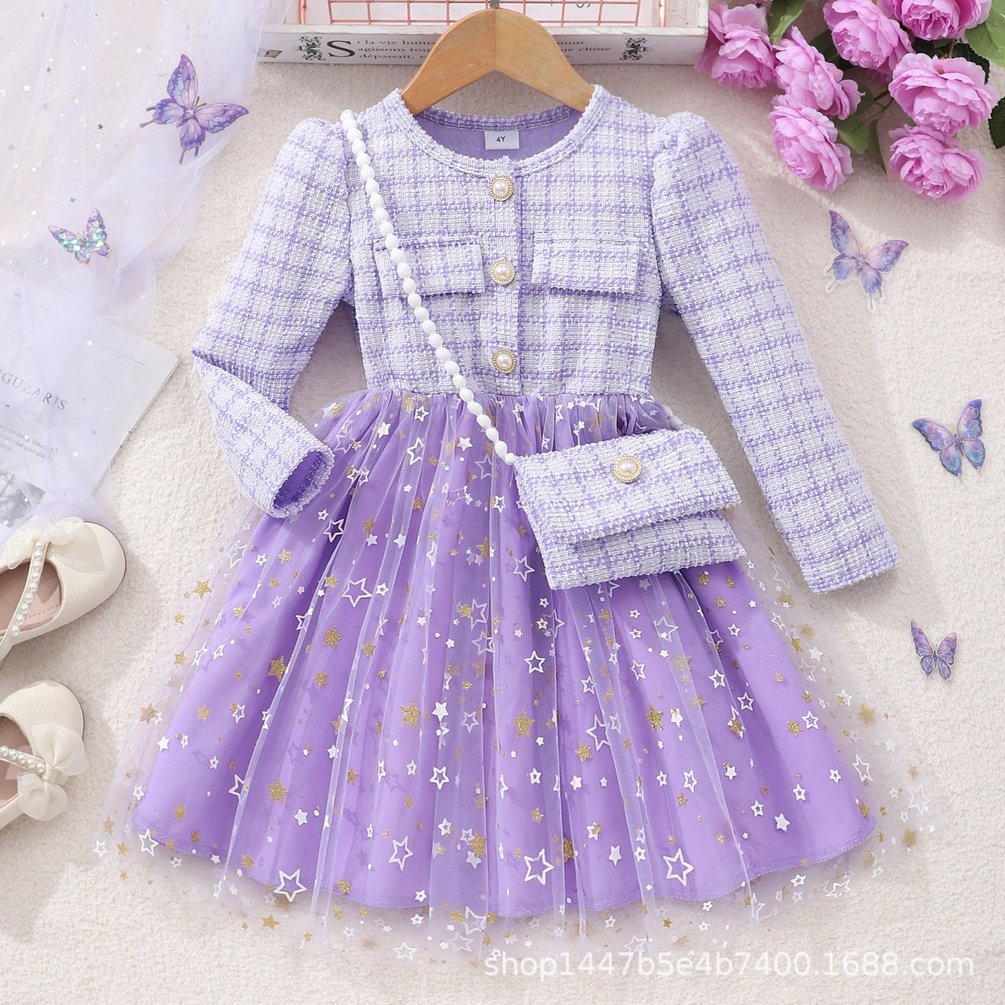 Robe en maille à manches longues Lady Star pour fille
