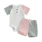 Solid Color Rib Fabric Color Matching Short Sleeve Suit