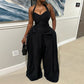 Halter V-neck Irregular Sleeveless High Waist Ribbon Jumpsuit Trousers