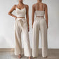 Women's Gathering Bra Cup With Top Stretchy Straight-leg Pants Holiday Casual Suit