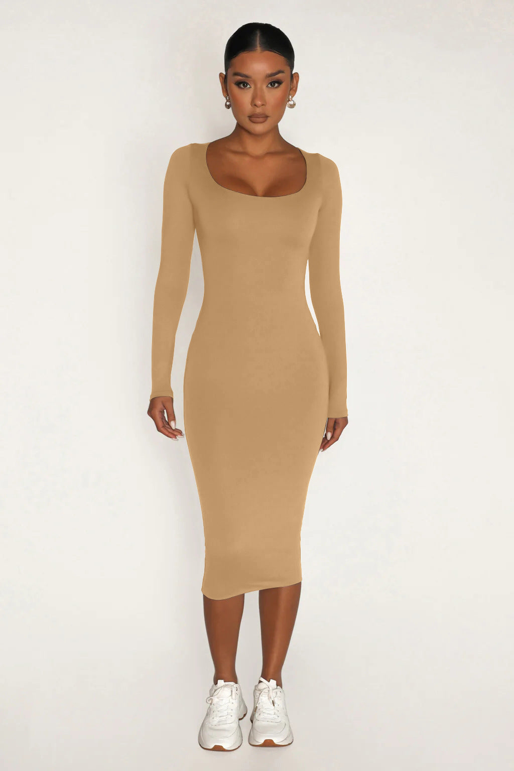 Round Neck Fleece Thickened Slim Fit Hip Skirt