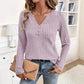 Knit Casual Sunken Stripe Autumn New V-neck Button Long Sleeve Top