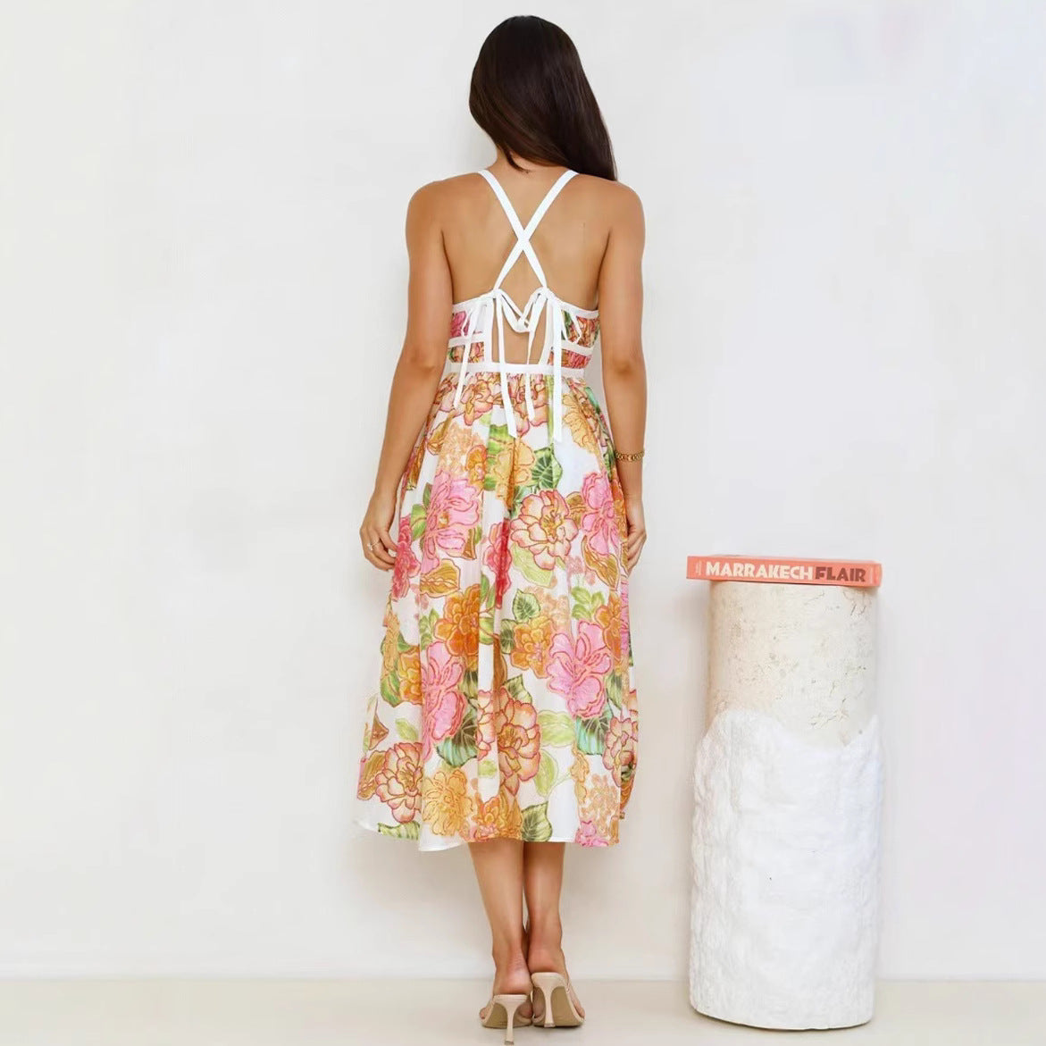 Floral Swing V-neck Lace-up Fashion Vacation Dress
