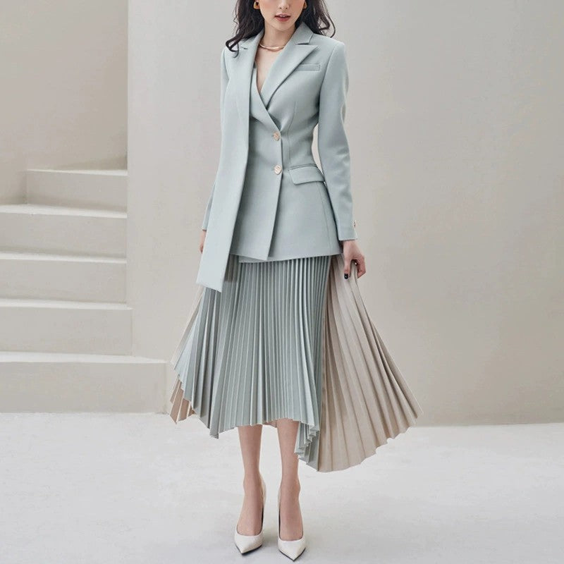 Fashion Elegant Stitching Contrast Color Female