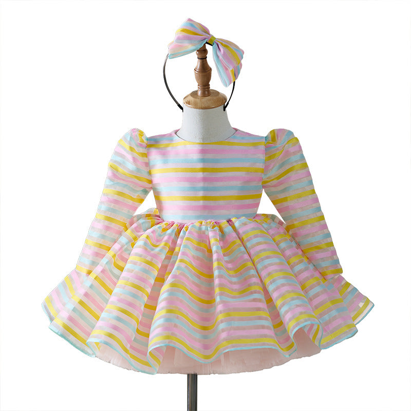 Robe de princesse parapluie à manches longues et rayures mignonnes