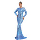 European And American High-end Long Sleeve Temperament Crew Neck Long Sequined Banquet Evening Dress