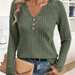 Knit Casual Sunken Stripe Autumn New V-neck Button Long Sleeve Top