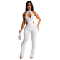 Women's Solid Color Halter Hollow-out Jumpsuit