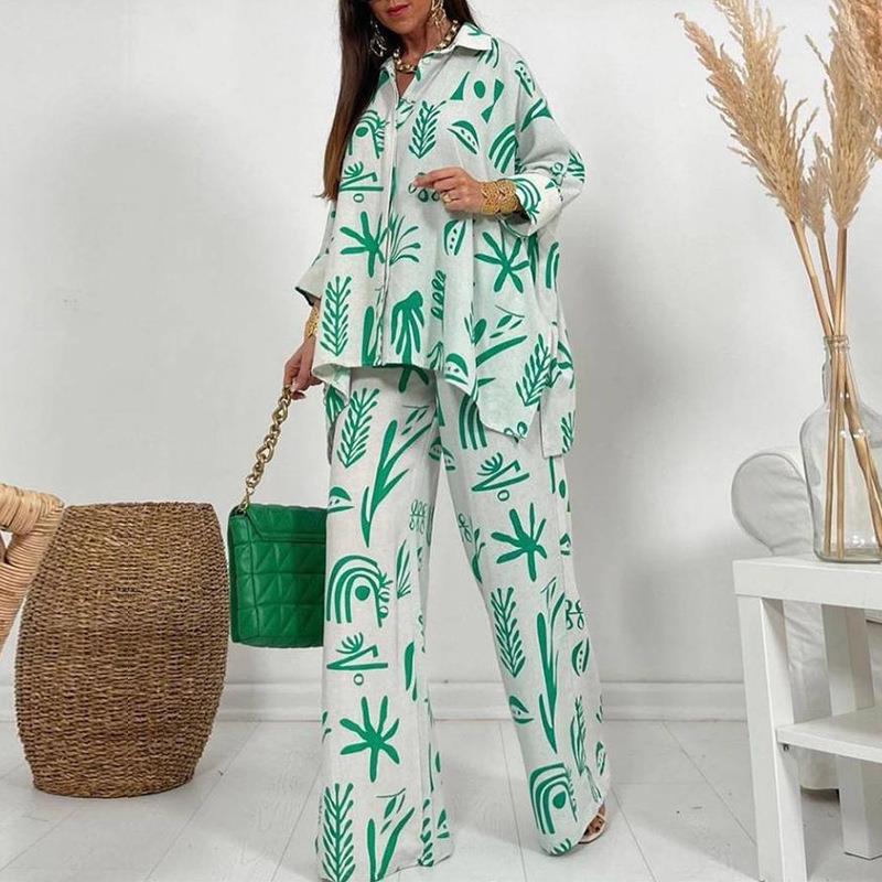 Plus Size Casual New Straight Pants Shirt Two-piece Set