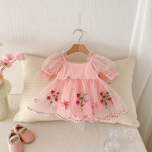 Baby Girl Embroidered Bow Mesh Princess Dress