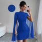 Women's Round Neck Sunken Stripe Pearl Chiffon Sheath Dress
