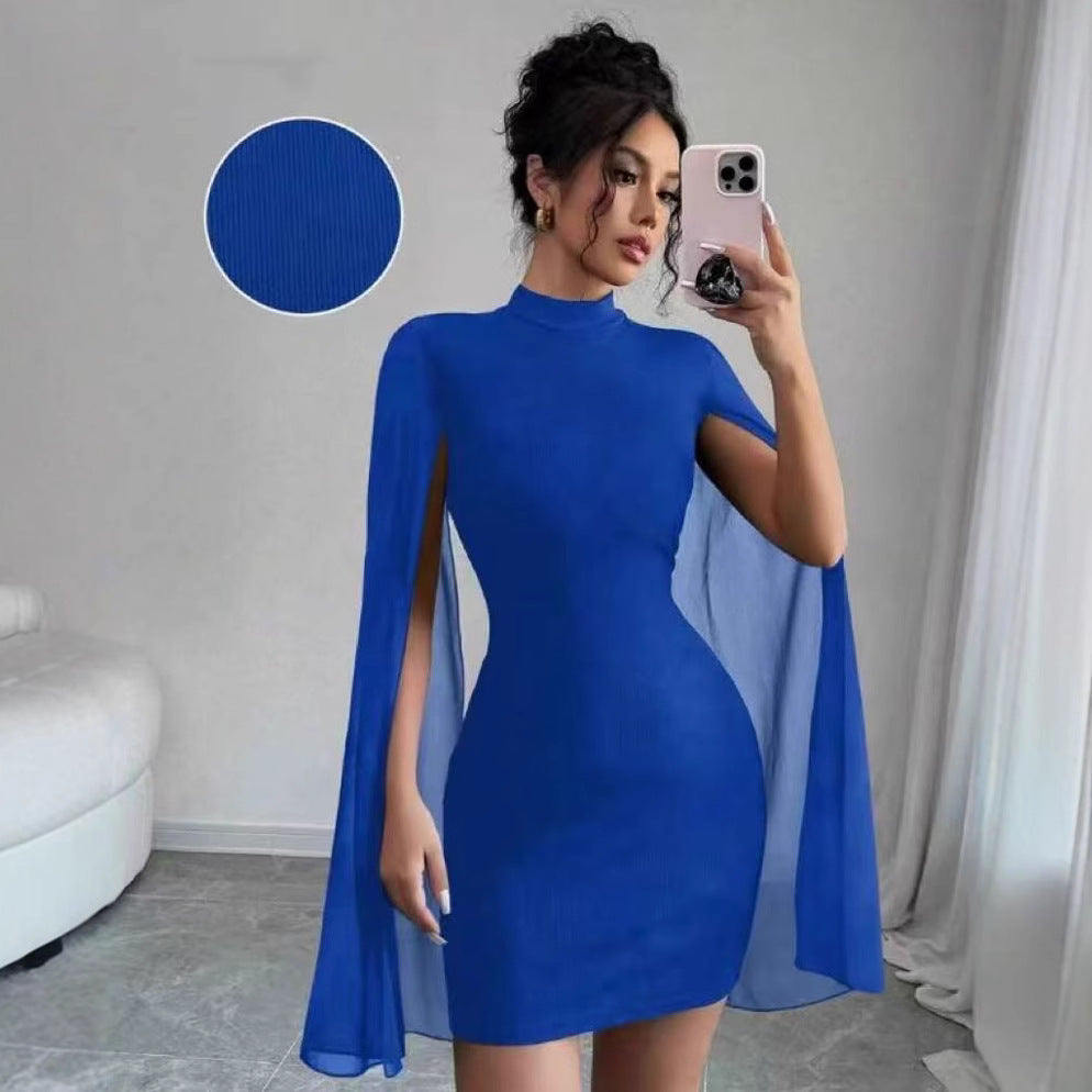 Women's Round Neck Sunken Stripe Pearl Chiffon Sheath Dress