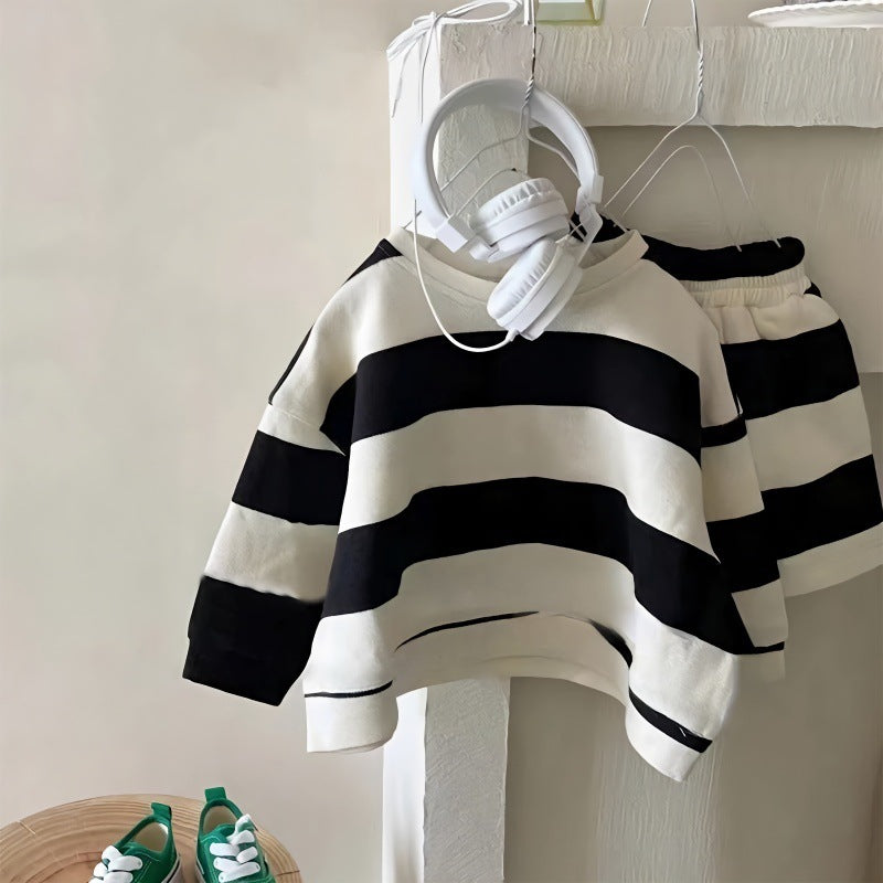 Boys' Girls' Spring Clothing New Fleece And Shorts Two-piece Set
